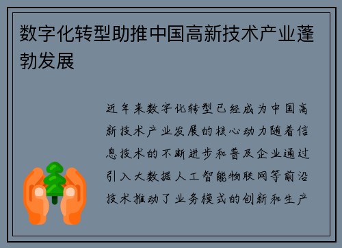 数字化转型助推中国高新技术产业蓬勃发展
